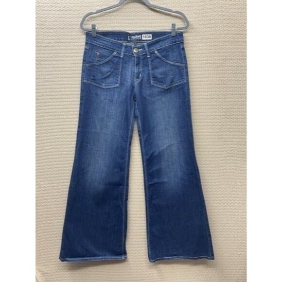 Hudson Blue Denim Flap Pockets Stretch Wide Leg Ferris Flare Jeans Women Size 29